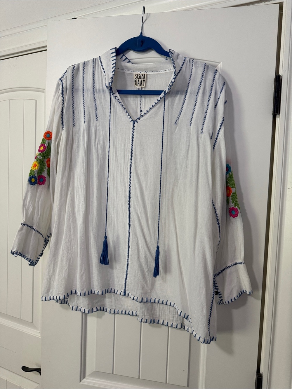 Sister Mary White Embroidered Boho Tassel Tunic